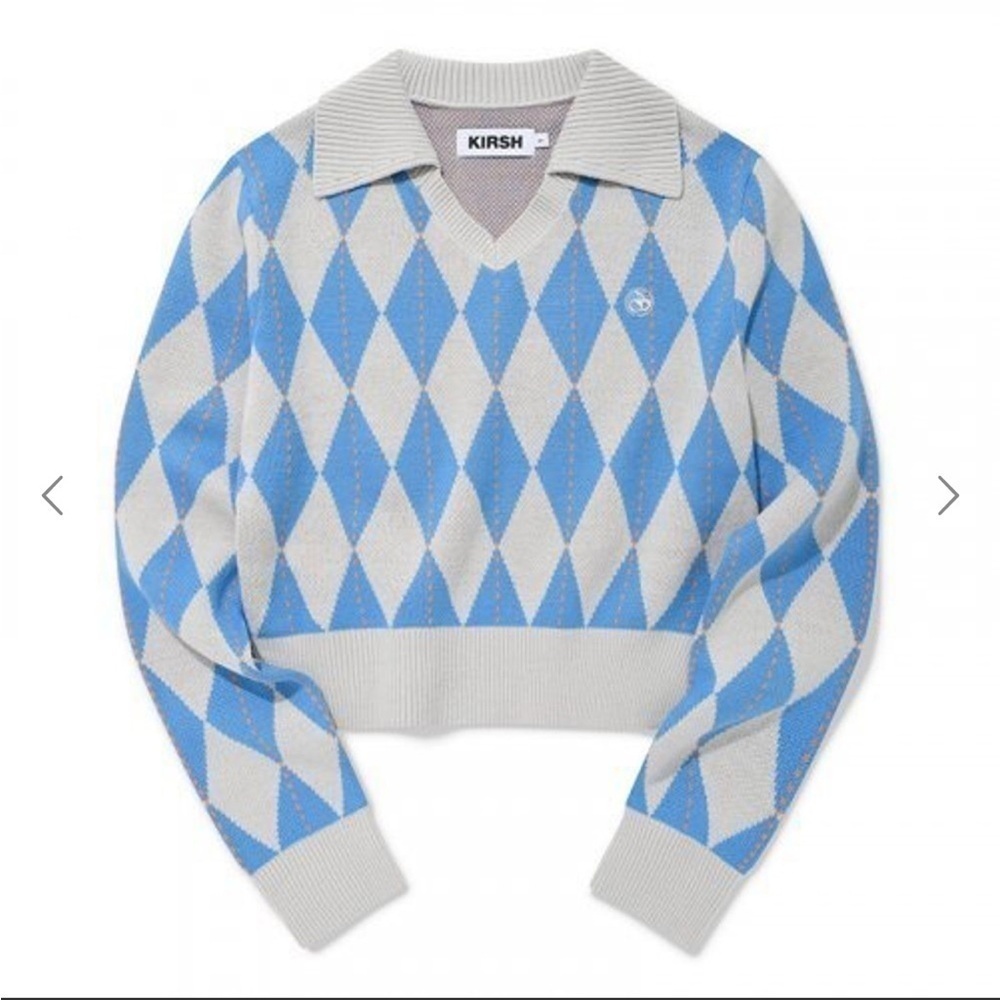 KIRSH Argyle Check Knit Cherry Sweater V-Neck Collar Like New Sz 1 / US Small 4